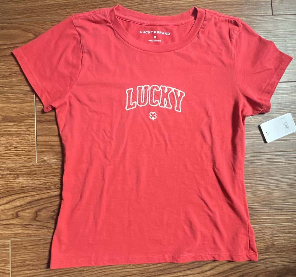 Lucky Brand Red Varsity Arched Logo Graphic T-Shirt Medium